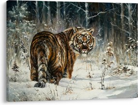 Tablou - Tigru într-o pădure înzăpezită, pictură în ulei (70x50 cm)