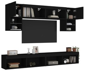 3216705 vidaXL Unități de perete TV cu LED-uri, 6 piese, negru, lemn prelucrat