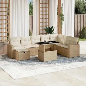vidaXL Set canapele de grădină, 9 piese, cu perne, bej, poliratan