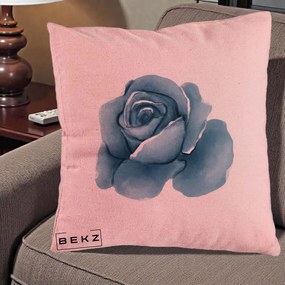 Perna Decorativa Trandafir Albastru Acuarela, 40x40 cm, Roz, Husa Detasabila, Perna Inclusa, BEKZ®