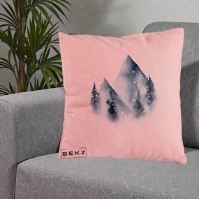 Perna Decorativa Munti Inzapeziti Acuarela Indigo, 40x40 cm, Roz, Husa Detasabila, Perna Inclusa, BEKZ®