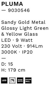 Pendul LED, Lustra design modern Pluma verde deschis/ galben