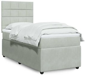 vidaXL Pat box spring cu saltea, gri deschis, 90x190 cm, catifea