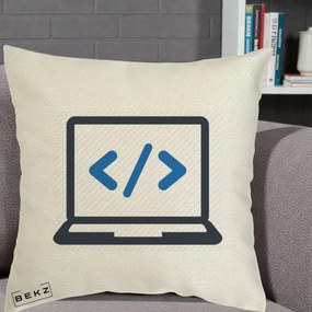 Perna Personalizata Laptop Cod HTML, 40x40 cm, Ecru, Husa Detasabila, Perna Inclusa, BEKZ®