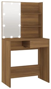 820483 vidaXL Masă de toaletă cu LED, stejar maro, 74,5x40x141 cm