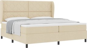 vidaXL Pat cu arcuri cu saltea cu headboard Crem 200 x 200 cm țesătură
