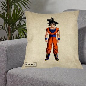Perna Personalizata Dragon Ball Goku Complet in Gi Portocaliu, 40x40 cm, Crem, Husa Detasabila, Perna Inclusa, BEKZ®