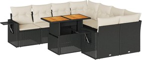 vidaXL Set mobilier de grădină cu perne, 9 piese, negru, poliratan