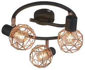 Spotlight modern negru cu cupru 3 lumini - Mesh