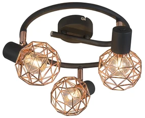 Spotlight modern negru cu cupru 3 lumini - Mesh