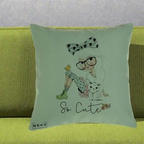 Perna Decorativa So Cute Fata Fashion, 40x40 cm, Verde, Husa Detasabila, Perna Inclusa, BEKZ®