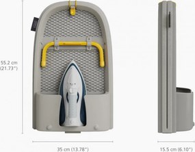 Masă de călcat pliabilă Joseph Joseph Pocket Max 5000021, Husă din bumbac 100%, Cârlig de agățare, Compartiment pentru fierul de călcat, DripShield, Ecru