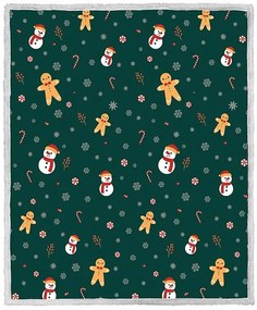 2x patura de miel verde inchis de Craciun din microplus OM DE ZAPADA SI TURTA DULCE 160x200 cm