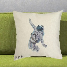 Perna Decorativa Astronaut Acuarela Zbor, 40x40 cm, Ecru, Husa Detasabila, Perna Inclusa, BEKZ®