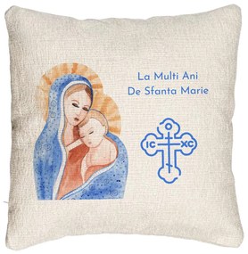 Perna Decorativa Canapea, Model La multi ani de Sfanta Maria, 40x40 cm, Cu fermoar