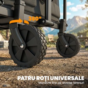 Outsunny Cărucior de Grădină 72L Pliabil cu Mâner Reglabil, din Oțel și Material Oxford, 114x46x92 cm, Negru | Aosom Romania