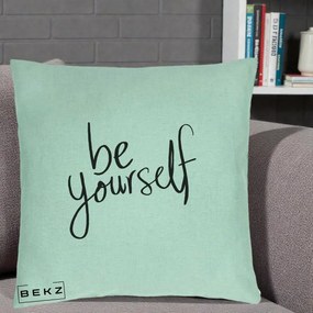 Perna Decorativa Be Yourself Caligrafie Neagra, 40x40 cm, Verde Menta, Husa Detasabila, Perna Inclusa, BEKZ®