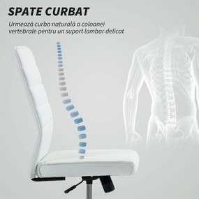 HOMCOM Scaun de Birou Ergonomic și Reglabil cu Spătar Curbat, din Piele PU și Oțel, 58x53x97-107 cm, Alb | Aosom Romania