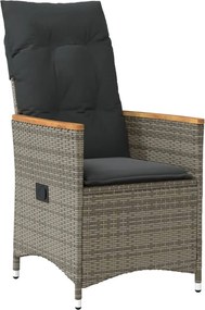 vidaXL Scaun de grădină rabatabil cu perne, gri, poliratan