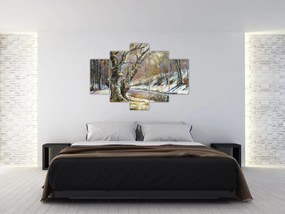 Tablou cu peisaj de iarnă pictat (150x105 cm)