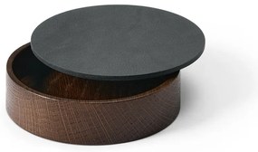 Cutie de depozitare gri antracit-maro din lemn și din piele ecologică cu capac, decorativă ø 11x3,5 cm Circle Nupo – LIND DNA