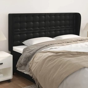 Tablie de pat cu aripioare, negru, 163x23x118 128 cm, piele eco 1, Negru, 163 x 23 x 118 128 cm