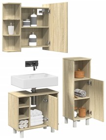 vidaXL Set mobilier de baie, 3 piese, stejar sonoma, lemn prelucrat