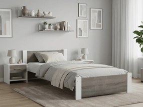 Pat de o persoana stejar alb/trufa, IKAROS 90 x 200 cm Saltele: Cu saltele Coco Maxi 20 cm, Somiera pat: Cu lamele drepte