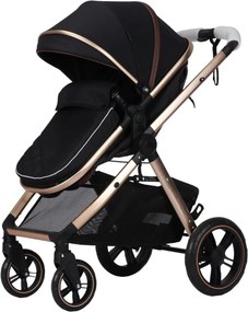 Carucior nou nascuti 3 in 1 NOVOKIDS™ X2000 series, Cu geanta bebe, Cadru Aluminiu Gold, Amortizoare, Roti din cauciuc plin AVE, Landou, Scoica auto,
