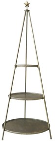 Etajeră metalică în formă de brad cu 3 tăvi, finisaj alamă antichizată, H165,5/D64 cm