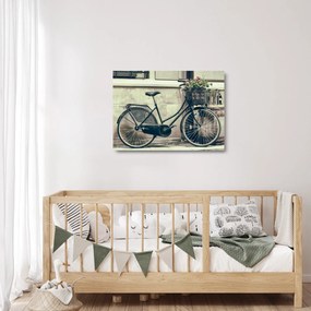 Tablou pe sticlă - Bicicleta de epocă cu flori (70x50 cm)