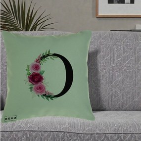 Cadou Personalizat - Perna Personalizata Monograma Florala Litera O, 40x40 cm, Verde, Husa Detasabila, Perna Inclusa, BEKZ®