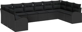 vidaXL Set de canapea cu pernă 10 pcs Negru Poliratan
