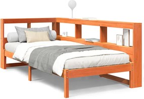 vidaXL Pat bibliotecă fără saltea maro ceruit 90x190 cm lemn masiv pin