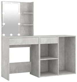 3082021 vidaXL Măsuță de toaletă cu LED și dulap, gri beton, lemn prelucrat