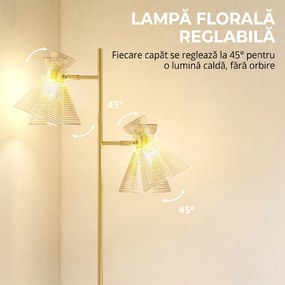 HOMCOM Lampă de podea modernă cu 2 lumini și capete reglabile, întrerupător cu pedală, aur | Aosom Romania