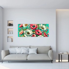 Tablou - Flori pe fundal albastru (120x50 cm)