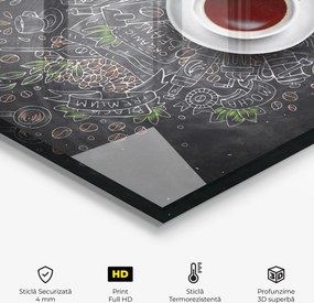 Panou Sticla Bucatarie, 60x100cm, Protectie aragaz, Antistropi, Termorezistent, Alimente, Cafea, Black Board Coffee