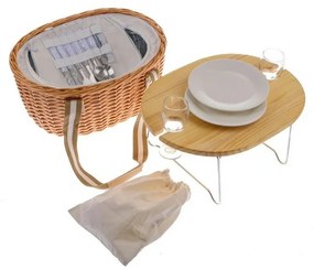 Coș picnic din răchită cu capac /suport, 2 pers. cu termobox, 40 x 31 x 21 cm, 3 kg