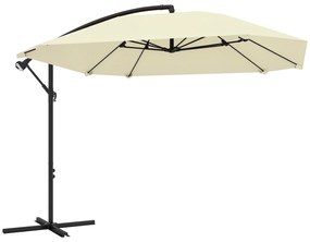 Outsunny Umbrelă de Soare Suspendată cu Bază în Cruce, Articulație Tip Banană și Manivelă, 304x260x245 cm, Alb Crem | Aosom Romania