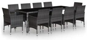 Set mobilier de gradina, 11 piese, gri, poliratan