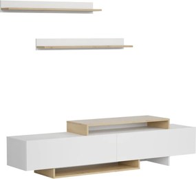 Mobilier de perete living, alb/stejar artisan, MILONA