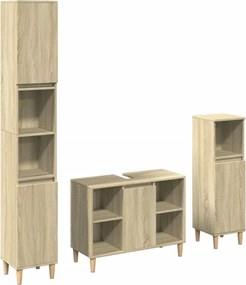 vidaXL Set mobilier de baie, 3 piese, stejar sonoma, lemn prelucrat