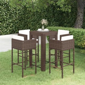 3094780 vidaXL Set mobilier bar de grădină cu perne, 5 piese, maro, poliratan