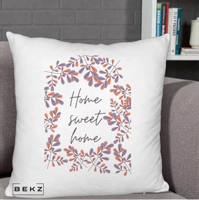 Perna Decorativa Home Sweet Home Frunze Colorate, 40x40 cm, Alb Pufos, Husa Detasabila, Perna Inclusa, BEKZ®