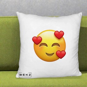 Perna Decorativa Emoji cu 3 Inimi, 40x40 cm, Alb Pufos, Husa Detasabila, Perna Inclusa, BEKZ®