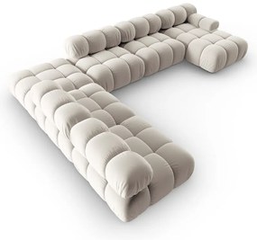 Colțar modular bej cu tapițerie din catifea (cu colț pe partea stângă /în formă de "U") Bellis – Micadoni