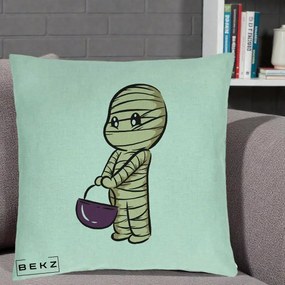 Perna Decorativa Halloween Mummy Kawaii cu Cos, 40x40 cm, Verde Menta, Husa Detasabila, Perna Inclusa, BEKZ®