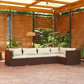 3101690 vidaXL Set mobilier de grădină cu perne, 5 piese, maro, poliratan