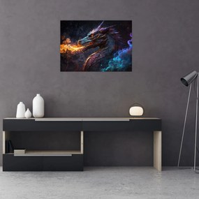 Tablou pe sticlă - Dragon scuipând flăcări (70x50 cm)